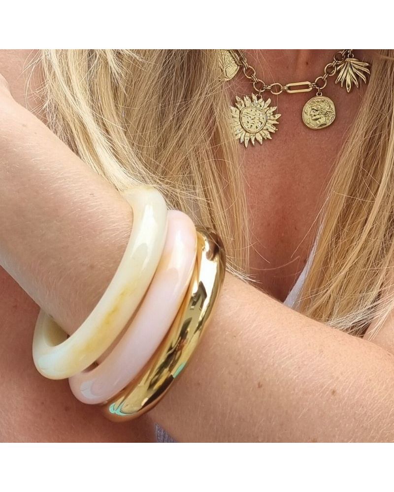bracelet jonc résine rose clair