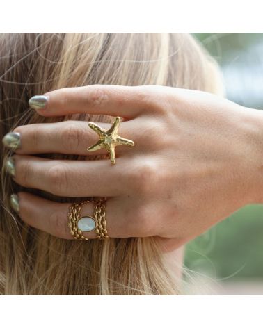 bague étoile de mer acier inoxydable doré