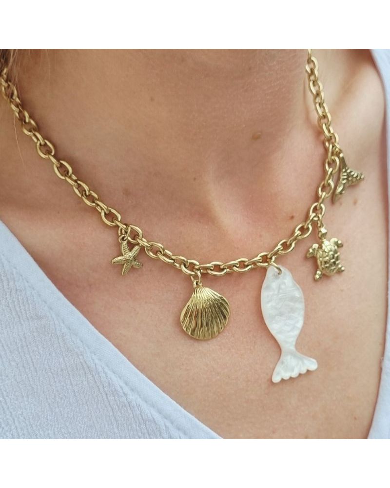 collier breloques mer coquillages nacre tendance été 2025