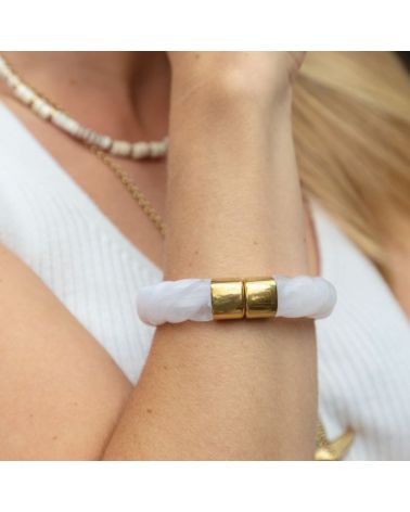 bracelet jonc résine blanche torsadé avec fermoir acier aimanté mile mila
