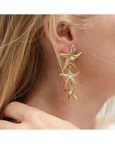 boucles d'oreilles trio etoile de mer et nacre mile mila bijoux