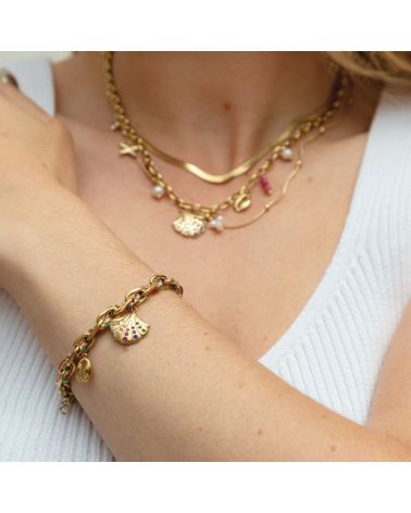 bracelet breloques coquillages acier et cordon multicolore tressé bohm paris