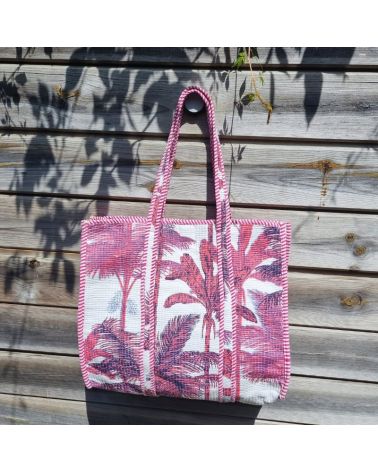 cabas coton matelassé rose imprimé palmiers sac d'été