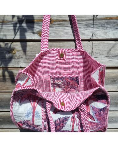 cabas coton matelassé rose imprimé palmiers sac d'été