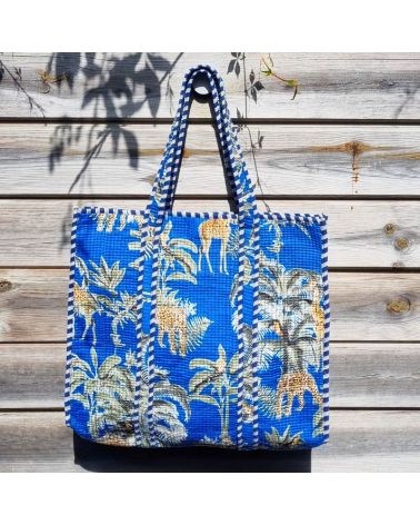 cabas coton matelassé blue palm imprimé safari jungle tropical mode été 2025