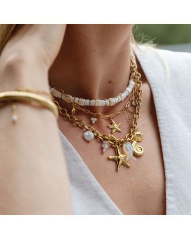collier d'été breloques mer, poisson nacre bijou acier inoxydable bohm paris