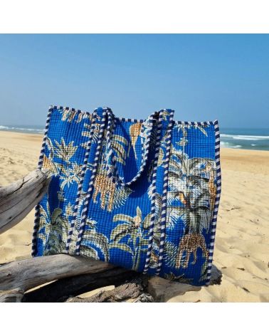 cabas coton matelassé blue palm imprimé safari jungle tropical mode été 2025