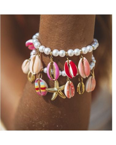 bracelet coquillages multicolores et étoiles de mer Mile Mila : un bijou bohème et solaire tendance été 2025