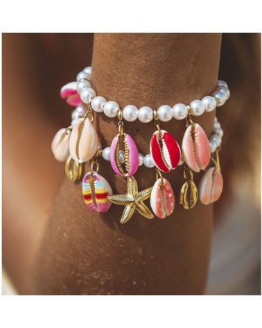 bracelet perles d'eau et cauris rose tendance breloques été 2025 bijou MILE MILA