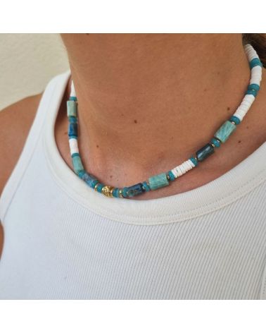 collier mahana perles heishi Orné de pierres Apatite et amazonite