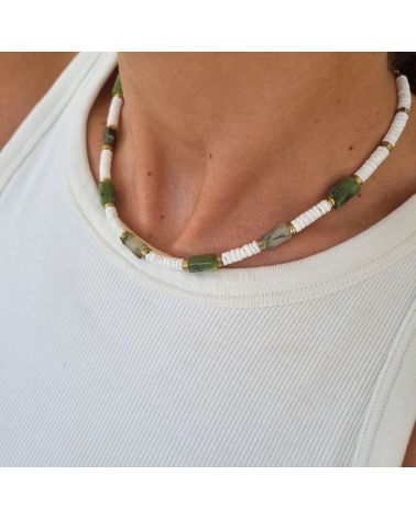 collier surfeur perles agate verte