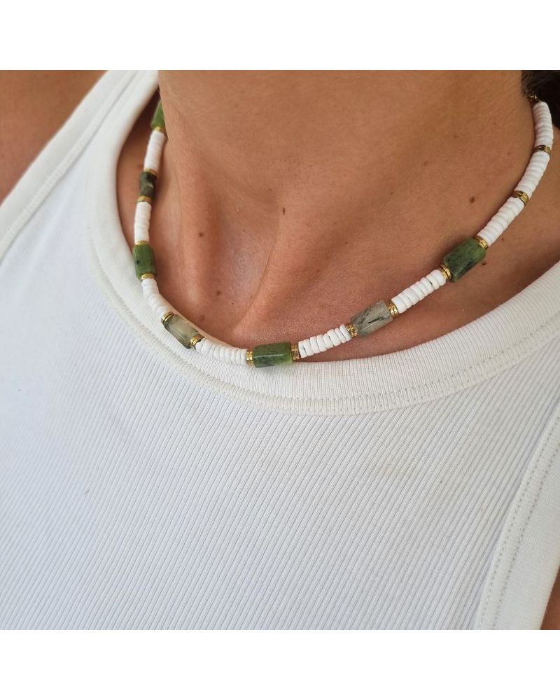 collier surfeur perles agate verte