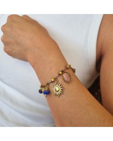bracelet breloques soleil fil bleu lurex