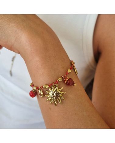 bracelet breloque soleil et pierres sur fil lurex rouge mile mila