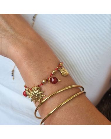 bracelet breloque soleil et pierres sur fil lurex rouge mile mila