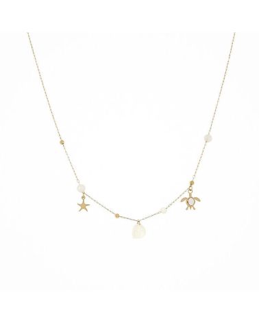collier fin et discret acier breloques mer, coquillages et perles blanches lolilota mile mila