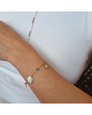 bracelet fin acier breloques coquillages, étoiles, tortue de mer lolilota mile mila