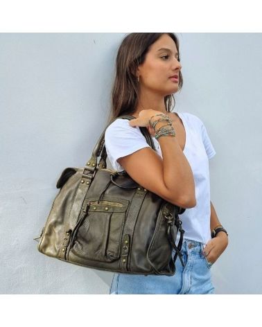 sac cuir esprit vintage kaki pour les cours format étudiantes