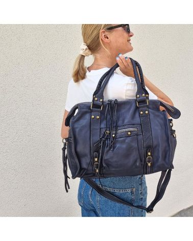 sac cuir bleu marine pour la fac ou le lycée tendance 2025
