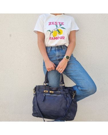 sac à main cuir vintage couleur marine  format a4 pour les cours
