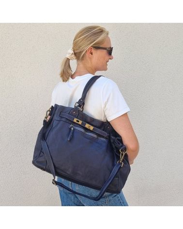 sac à main cuir vintage couleur marine  format a4 pour les cours