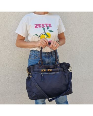 sac à main cuir vintage couleur marine  format a4 pour les cours