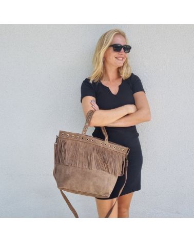 sac cabas daim franges couleur moka