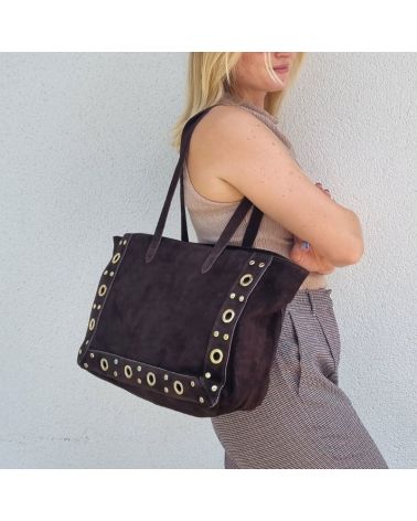 sac cabas daim café oeillets dorés