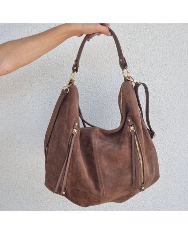 sac forme hobo daim et cuir couleur moka