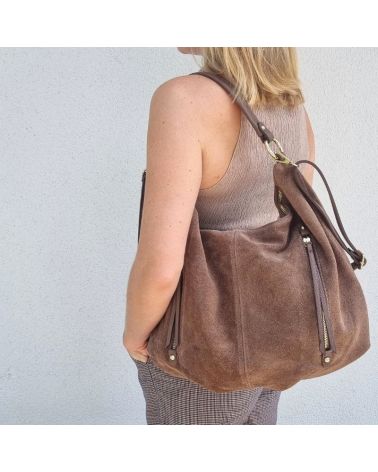 sac forme hobo daim et cuir couleur moka