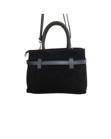 sac en daim compact décoration ceinture couleur noir