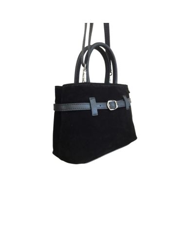 sac en daim compact décoration ceinture couleur noir