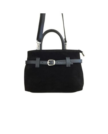 sac en daim compact décoration ceinture couleur noir