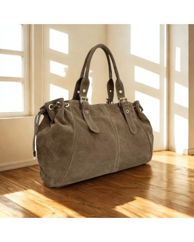 sac à main daim forme bowling couleur taupe moka