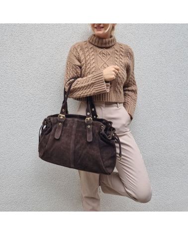sac à main xl en daim couleur chocolat  tendance 2025