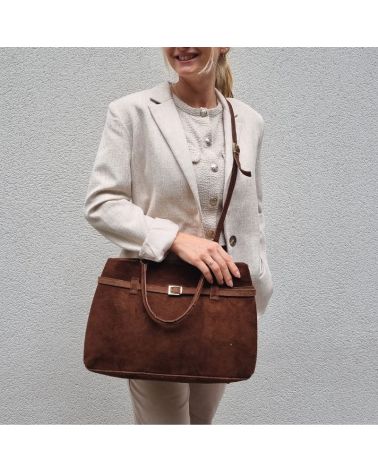 sac à main ceinture fantaisie daim chocolat