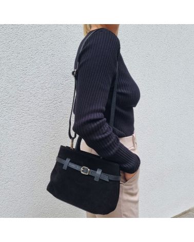 sac en daim format compact à bandoulière noir