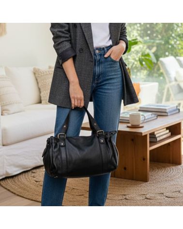 sac bowling cuir vintage noir