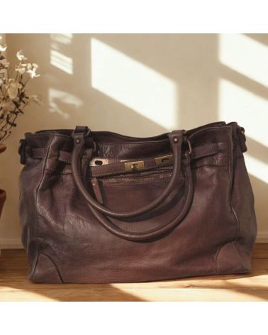 sac à main cuir vintage couleur café format a4