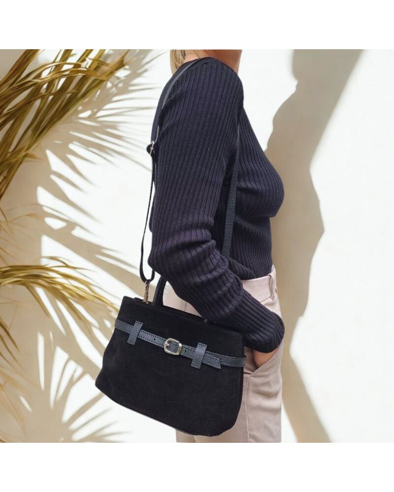 sac en daim format compact à bandoulière noir