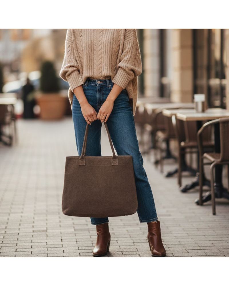 sac cabas daim taupe style décontracté chic et basique