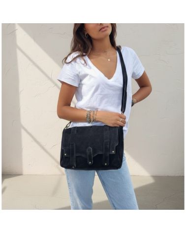 sac bandoulière messenger daim noir