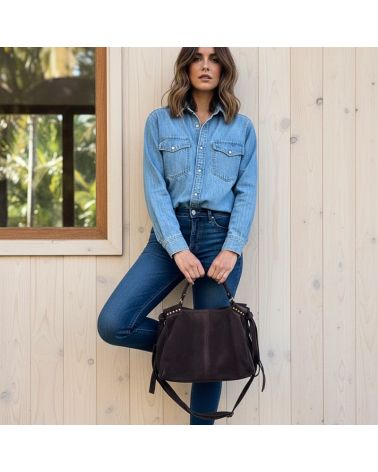 sac à main en daim marron bandoulière amovible