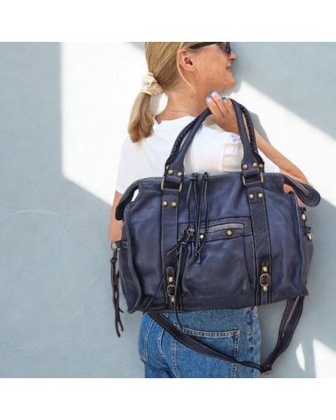 sac cuir bleu marine pour la fac ou le lycée tendance 2025