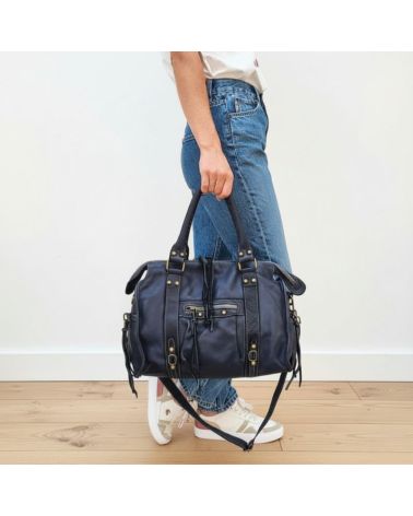 sac cuir bleu marine pour la fac ou le lycée tendance 2025