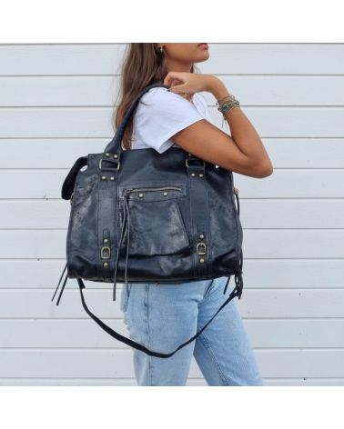 sac à main format a4 avec bandoulière cuir brossé couleur noir