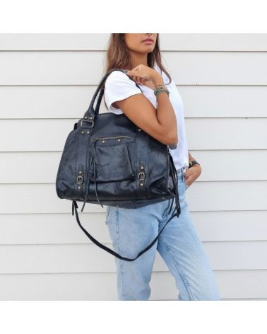 sac à main format a4 avec bandoulière cuir brossé couleur noir