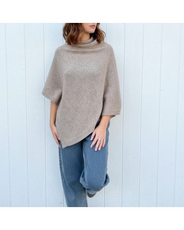 poncho fait main beige chiné laine mérinos et cachemire fabrication italienne