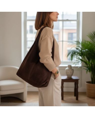 sac daim hobo couleur café