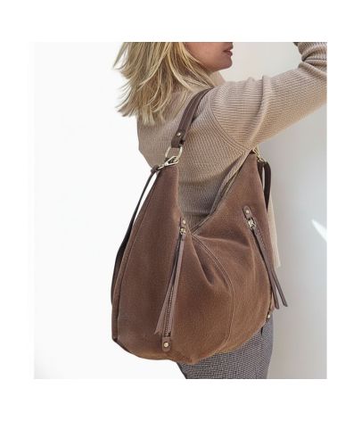 sac en daim forme hobo poches zippées devant style casual